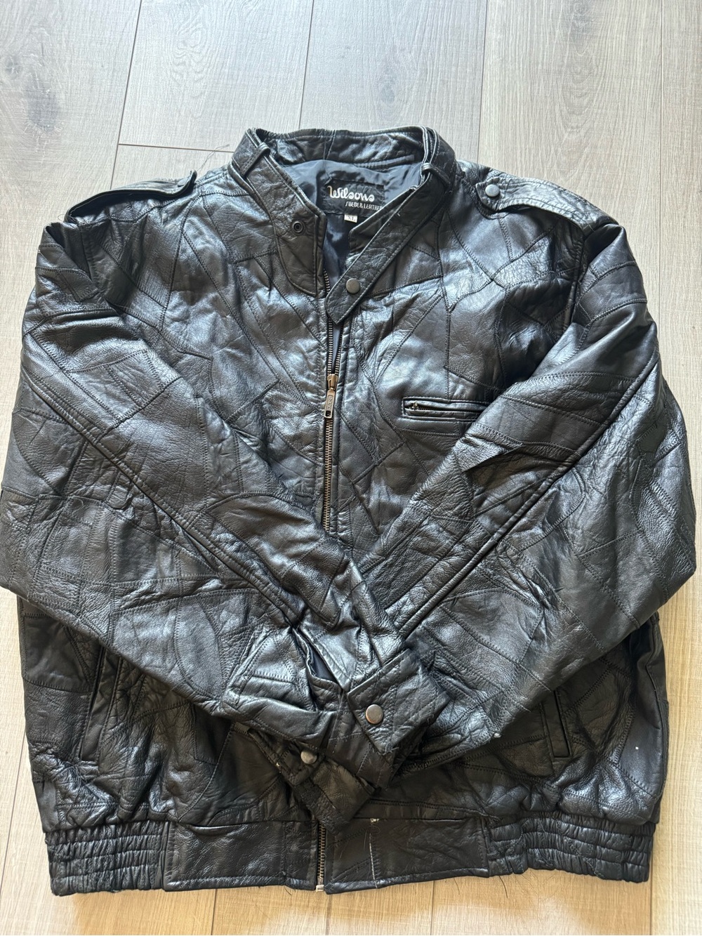 Wilson Black Quilted Leather Varsity-Style Bomber Jacket